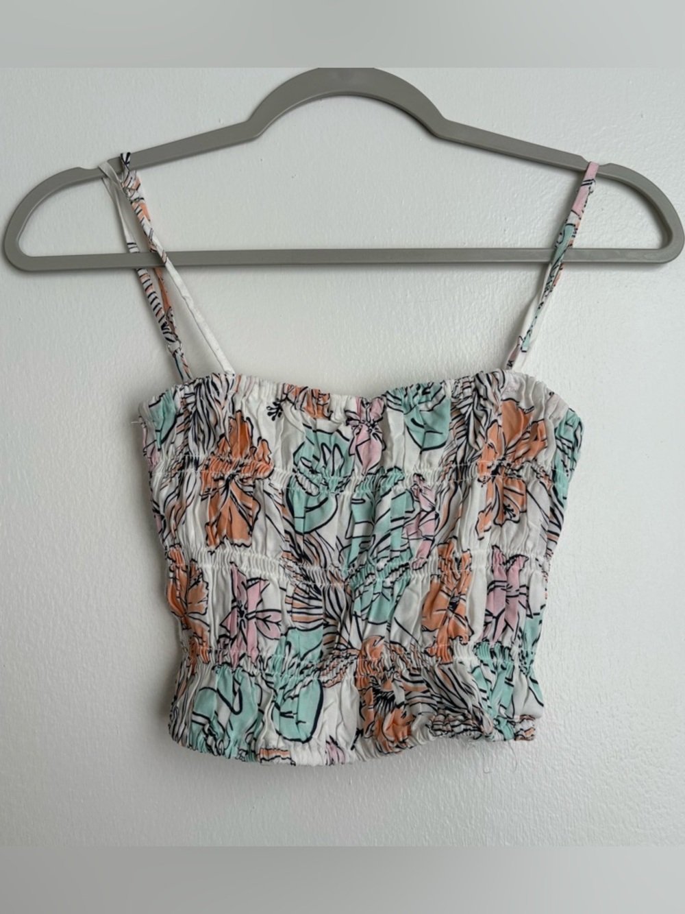 Floral Smocked Crop Tank Top in Pastel Multi